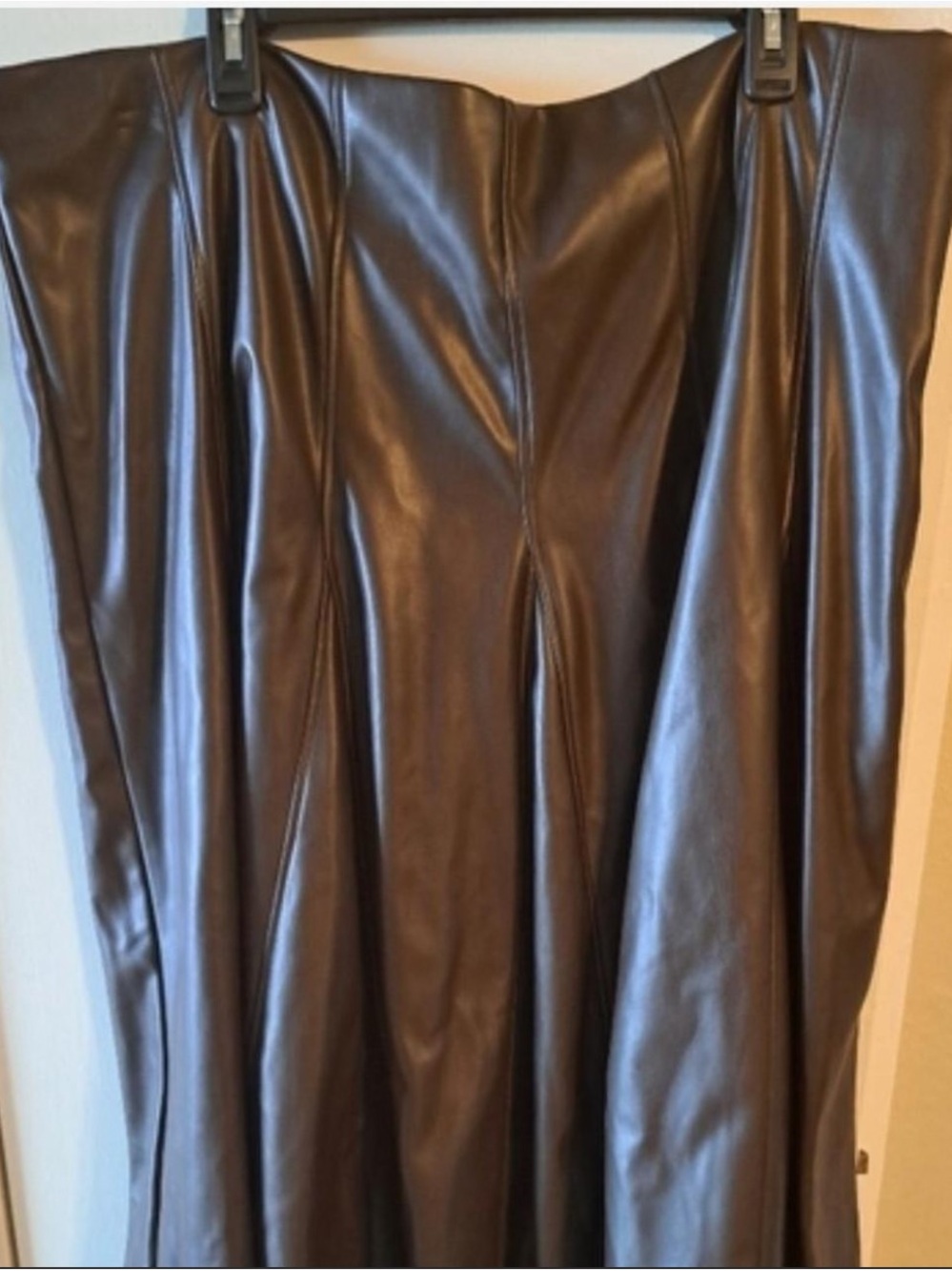 Worthington Dark Brown Faux Leather Midi Flared Skirt - Picture 2 of 3